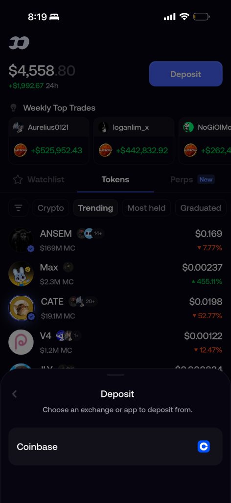 fomo deposit from Coinbase option